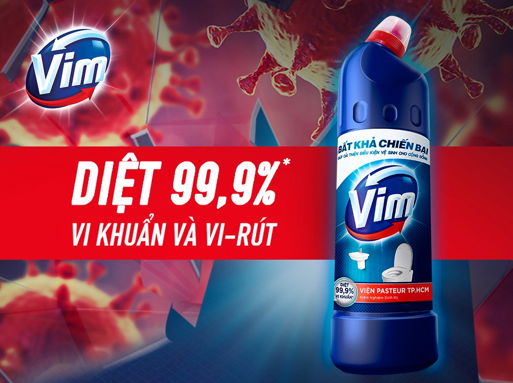 Nước tẩy bồn cầu Vim siêu diệt khuẩn (880ml/chai)