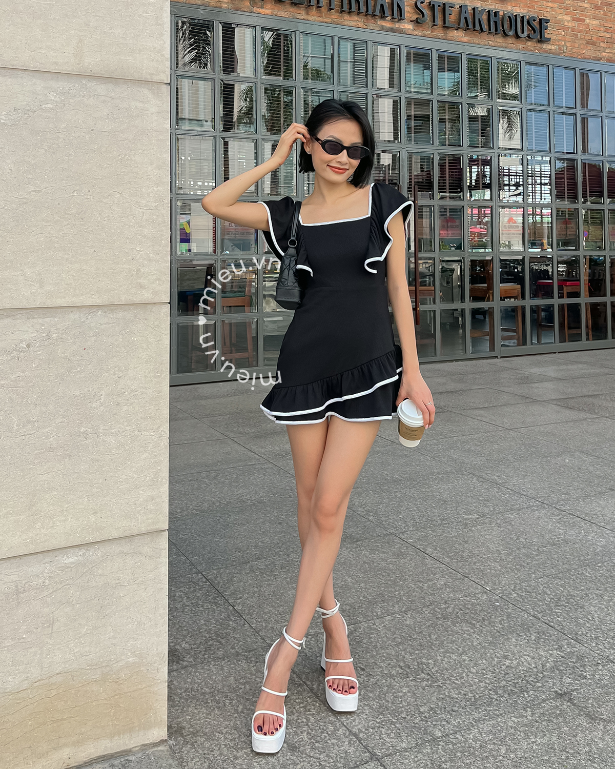 Đầm thun nữ cổ vuông lai bèo MIEU - JD06