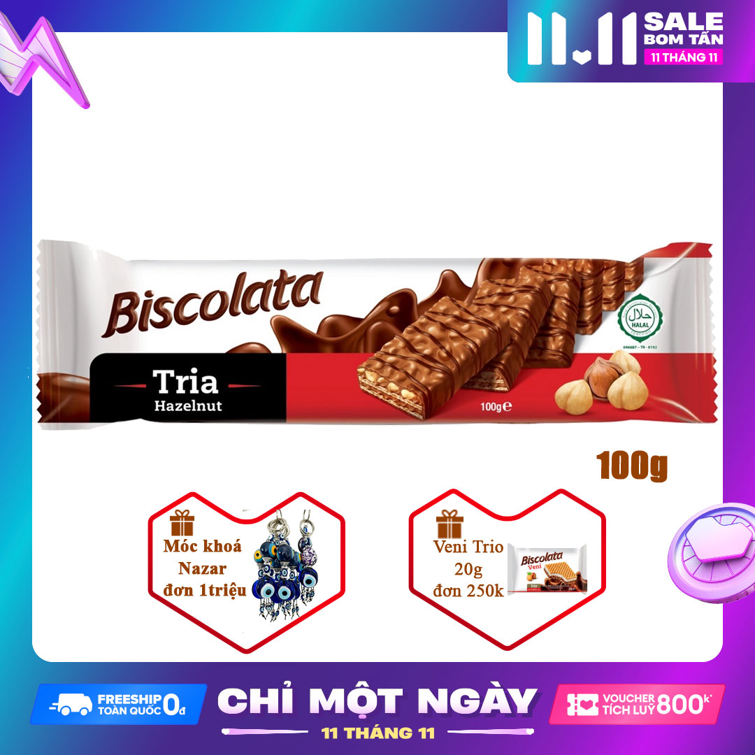 Bánh Xốp Kem Hạt Phỉ Biscolata Tria 100g