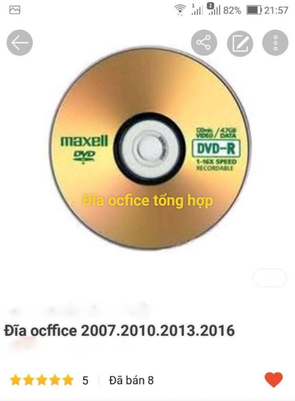 Bảng giá đĩa ocffice tổng hợp 2007-2010-2013-2016 Phong Vũ