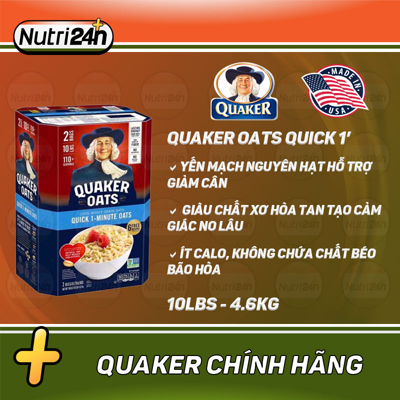 Yến Mạch Cán Mỏng Giảm Cân Ăn Liền Quaker Oats Quick 1 Minute 4.6kg