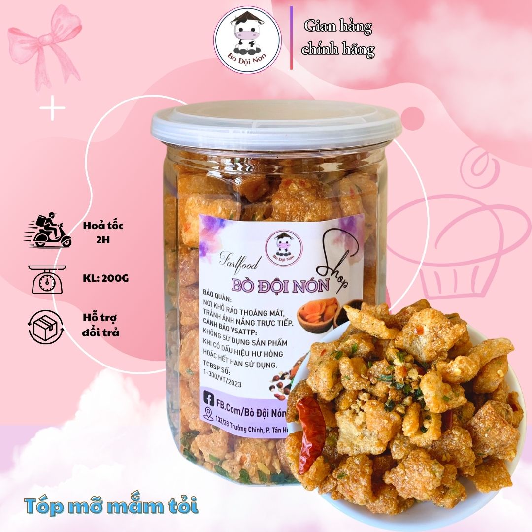 Tóp Mỡ Thịt Liền Da Sốt Mắm Tỏi Bò Đội Nón