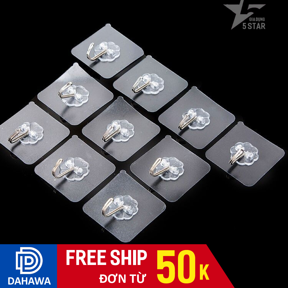 Bộ 10 móc dán tường siêu dính chịu lực 5kg treo vật dụng trong nhà chất liệu Silicon trong suốt kết hợp keo siêu chắc