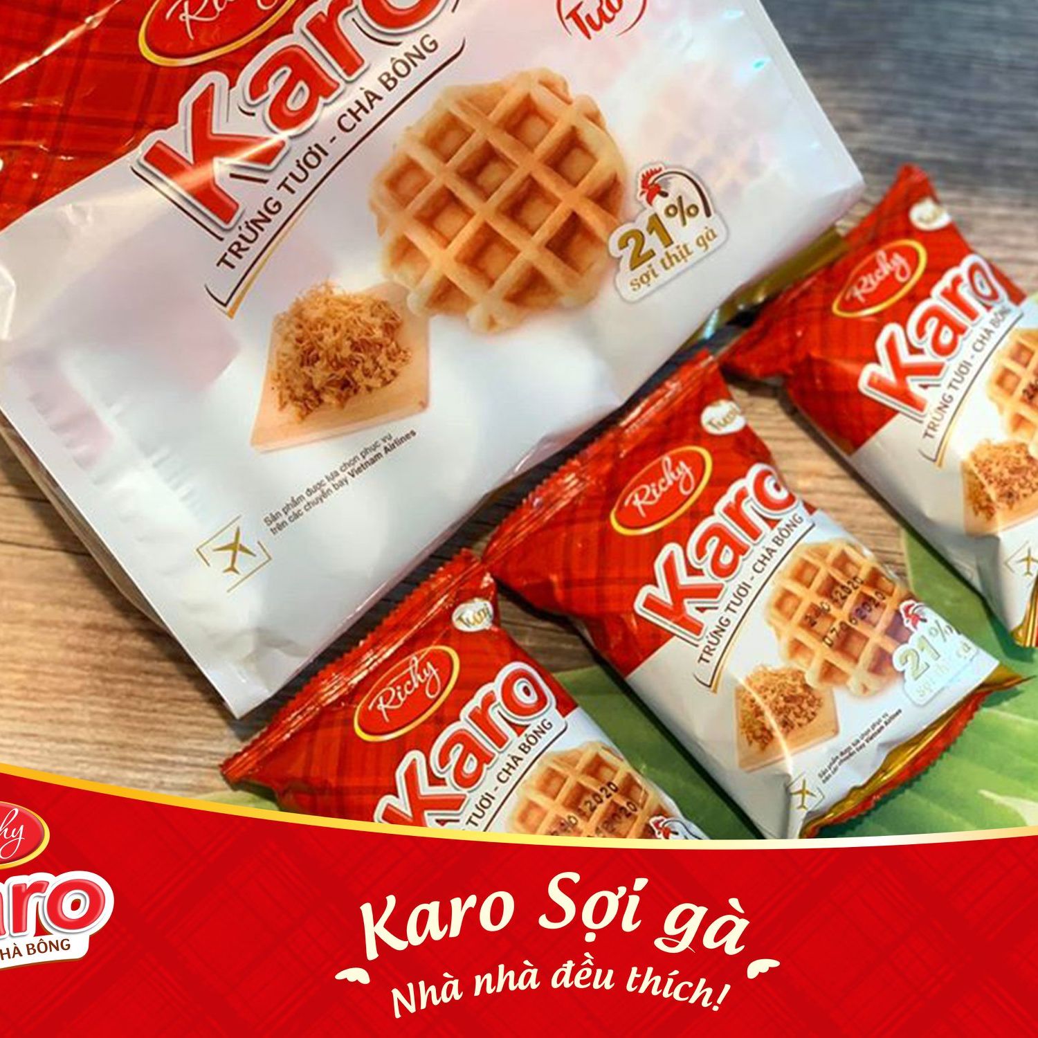 BÁNH TRỨNG CHÀ BÔNG THỊT GÀ TƯƠI KARO (TÚI 6 CÁI)