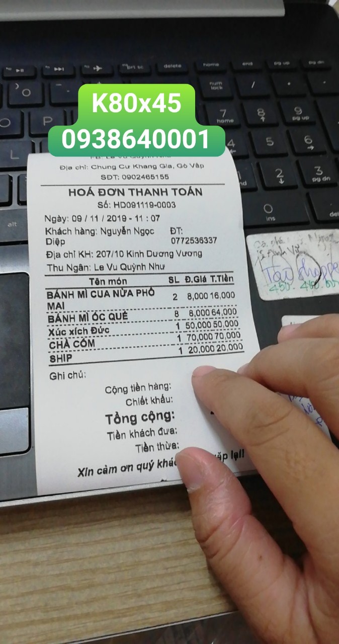 10 Cuộn Giấy in nhiệt K80 x 80mm