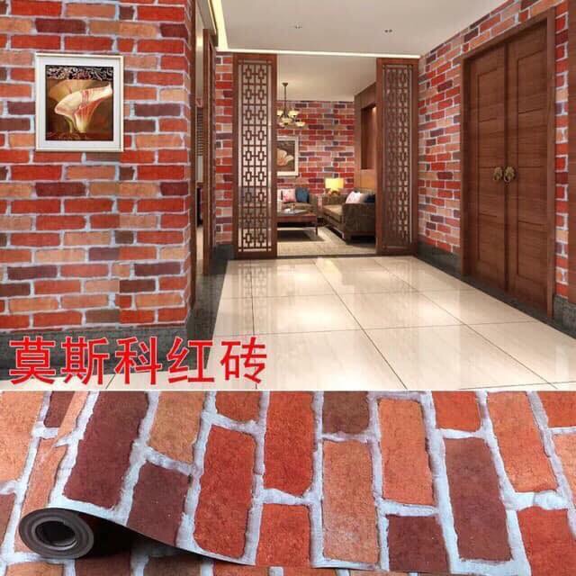 [xả-sốc] cuộn 10m giấy dán tường giả gạch đỏ (có keo sẵn)