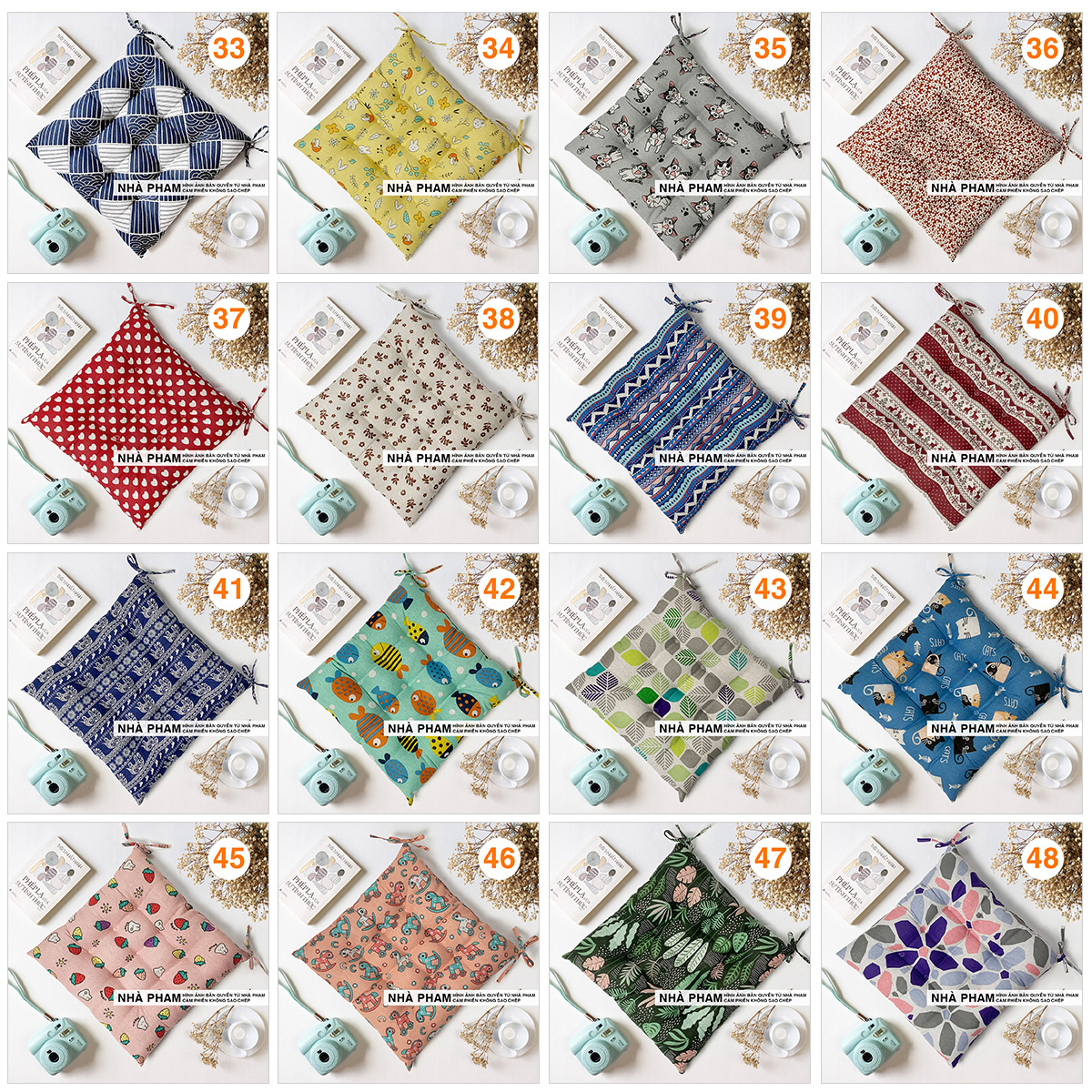 Đệm Vuông Ngồi Bệt PATTERN (40,45,50cm) (NO17-32)