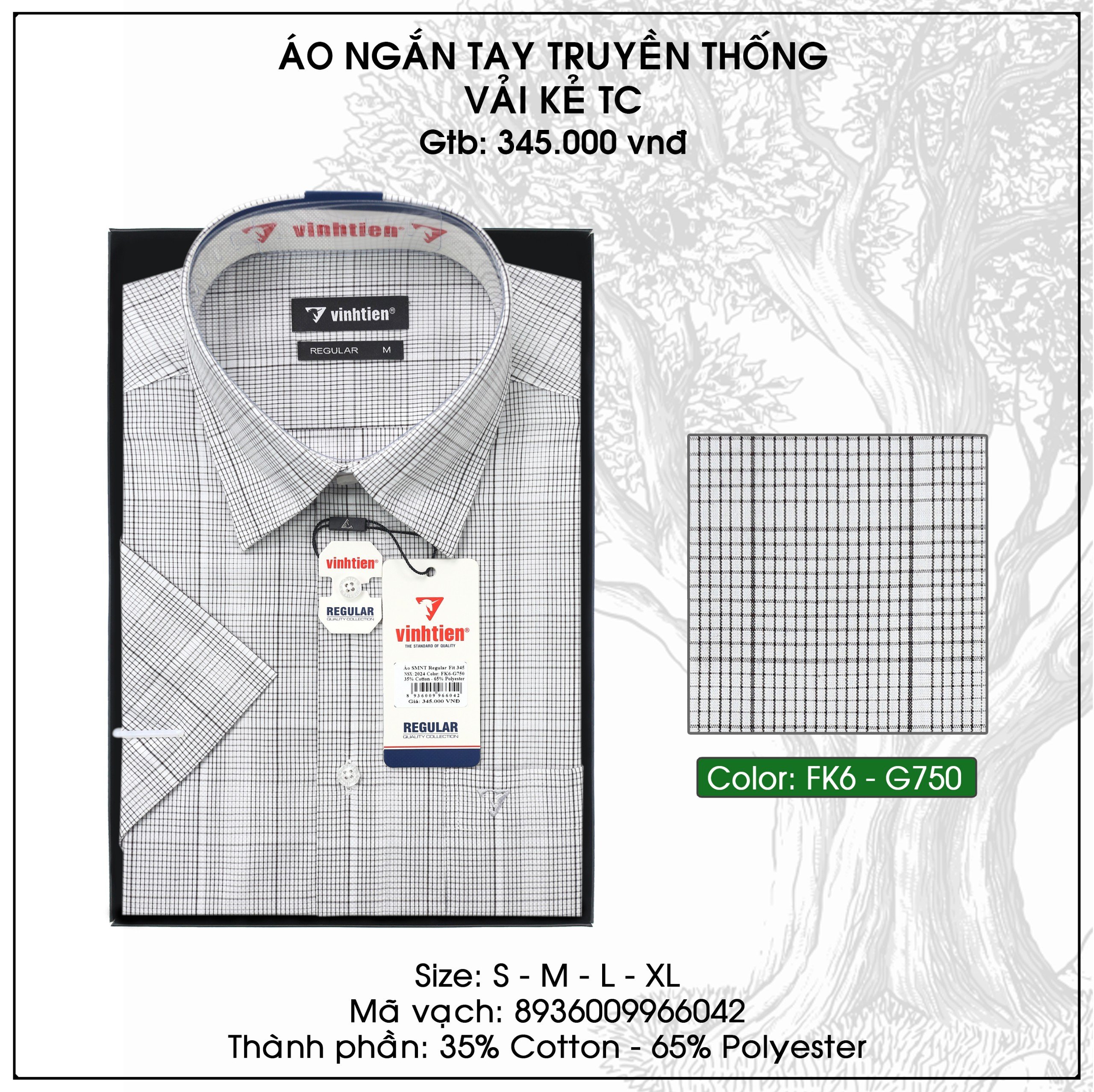 (Freeship Max)[HCM]Áo Sơ Mi Ngắn Tay Sọc Caro Vạt Bầu Form Regular Vĩnh Tiến 345.4