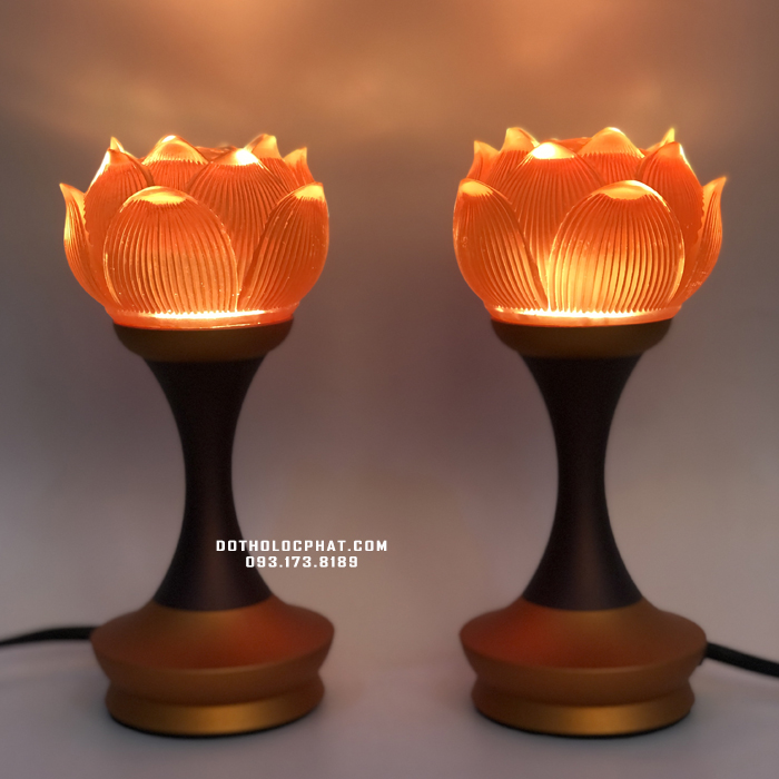 Đèn thờ đổi màu lưu ly sen cụp cao 12-14-18cm