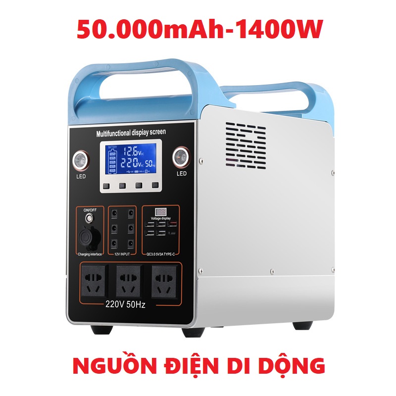 Nguồn điện di động trạm sạc dự phòng - máy phát điện di động 52.000mah-công suất đỉnh 1400w-cổng điện 220v-1400w - 50.000mah-tsdp