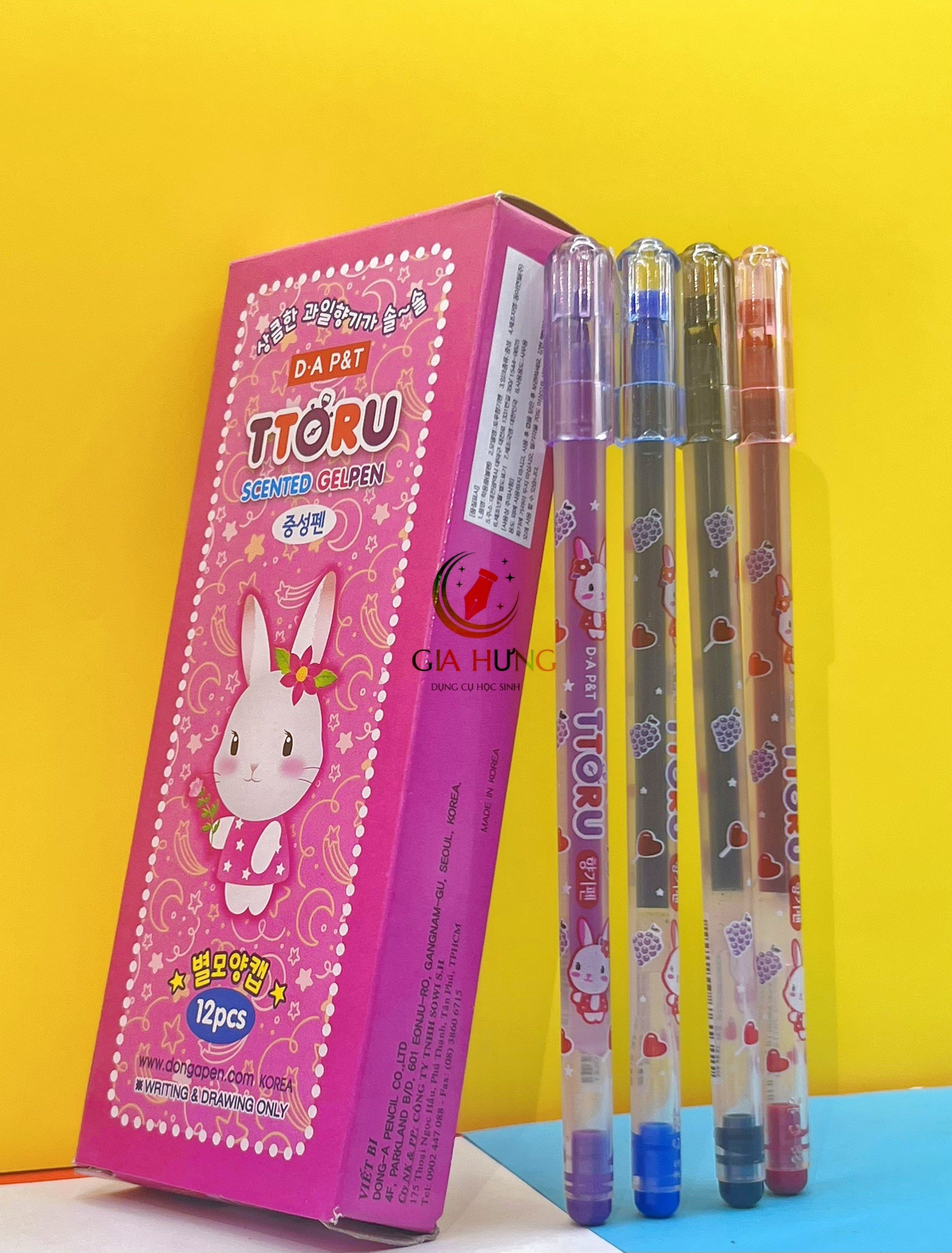 Hộp 12 bút gel hàn quốc d.a p&t ttoru 0.4mm mực thơm