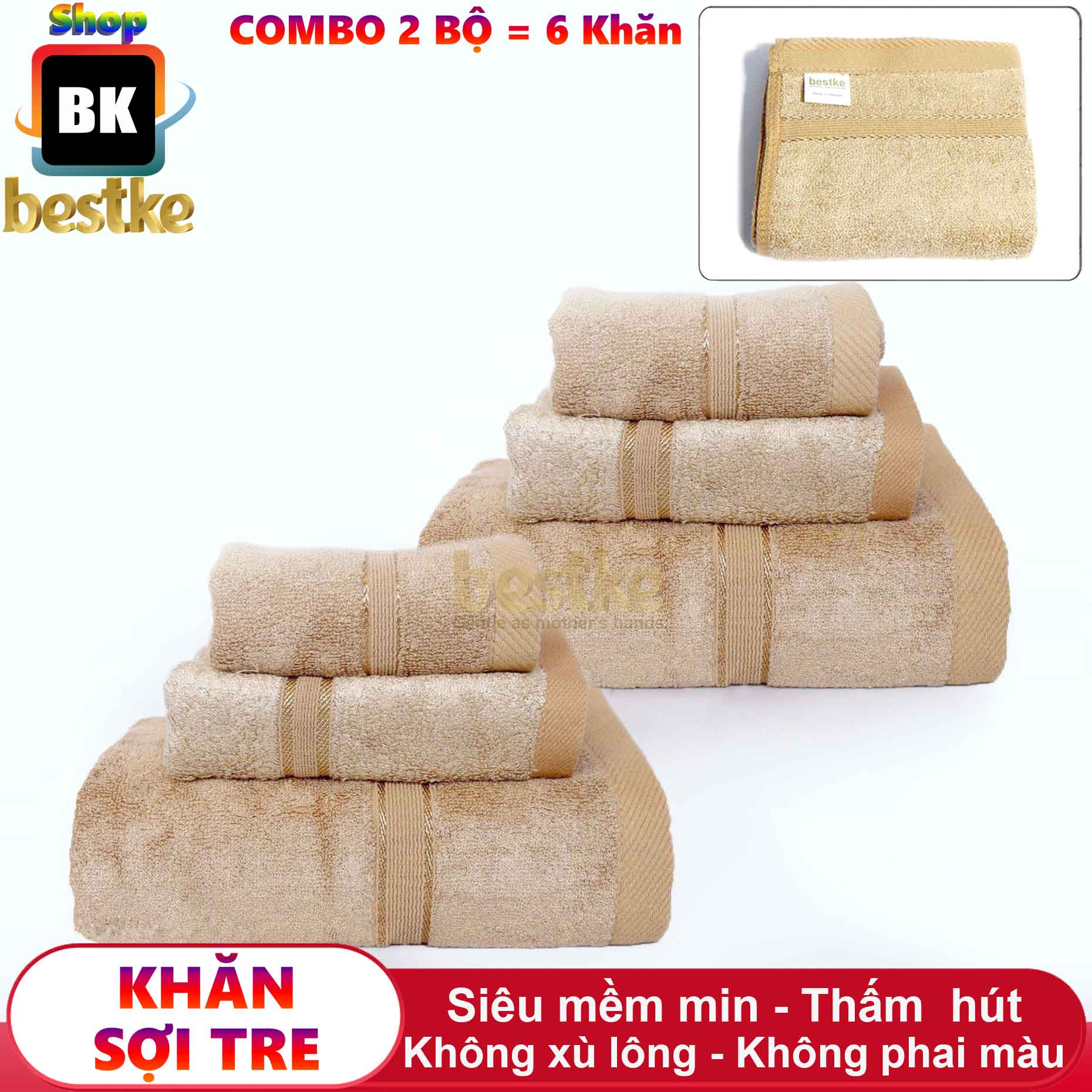 COMBO 15 khăn sợi tre bestke cao cấp , dùng cho cả trẻ em