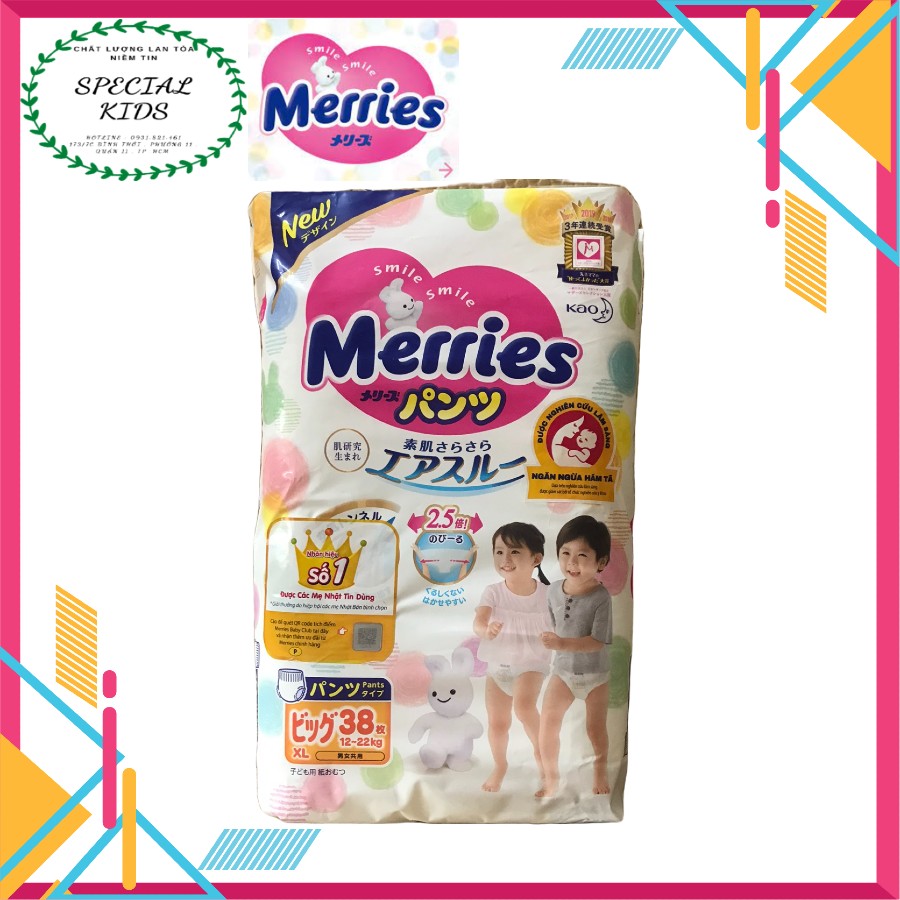 [TEM PHỤ CHÍNH HÃNG KAO]Tã/Bỉm QUẦN Merries nội địa Nhật Size XL38 (12-22kg)