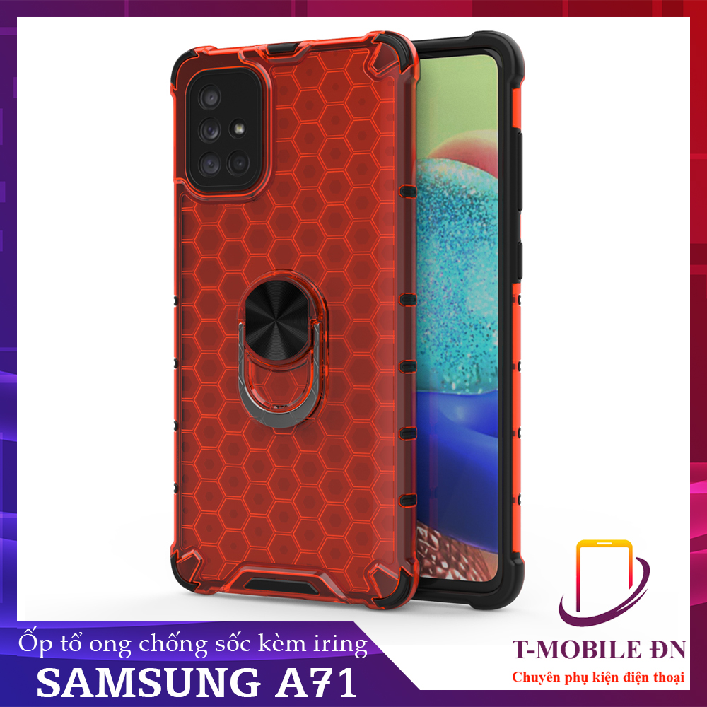 Ốp lưng Samsung A71 chống sốc họa tiết tổ ong kèm nhẫn iring làm giá đỡ chống xem video