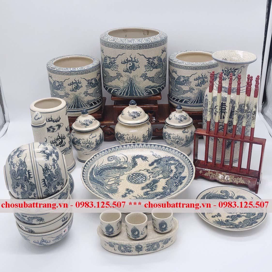 Bộ Đồ Thờ Gia Tiên Men Rạn Trơn Chợ Sứ Bát Tràng – Bộ full mua về chỉ việc thờ