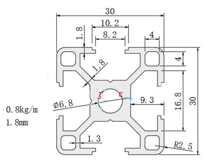 Nhôm định hình 3030 (dài 1m)