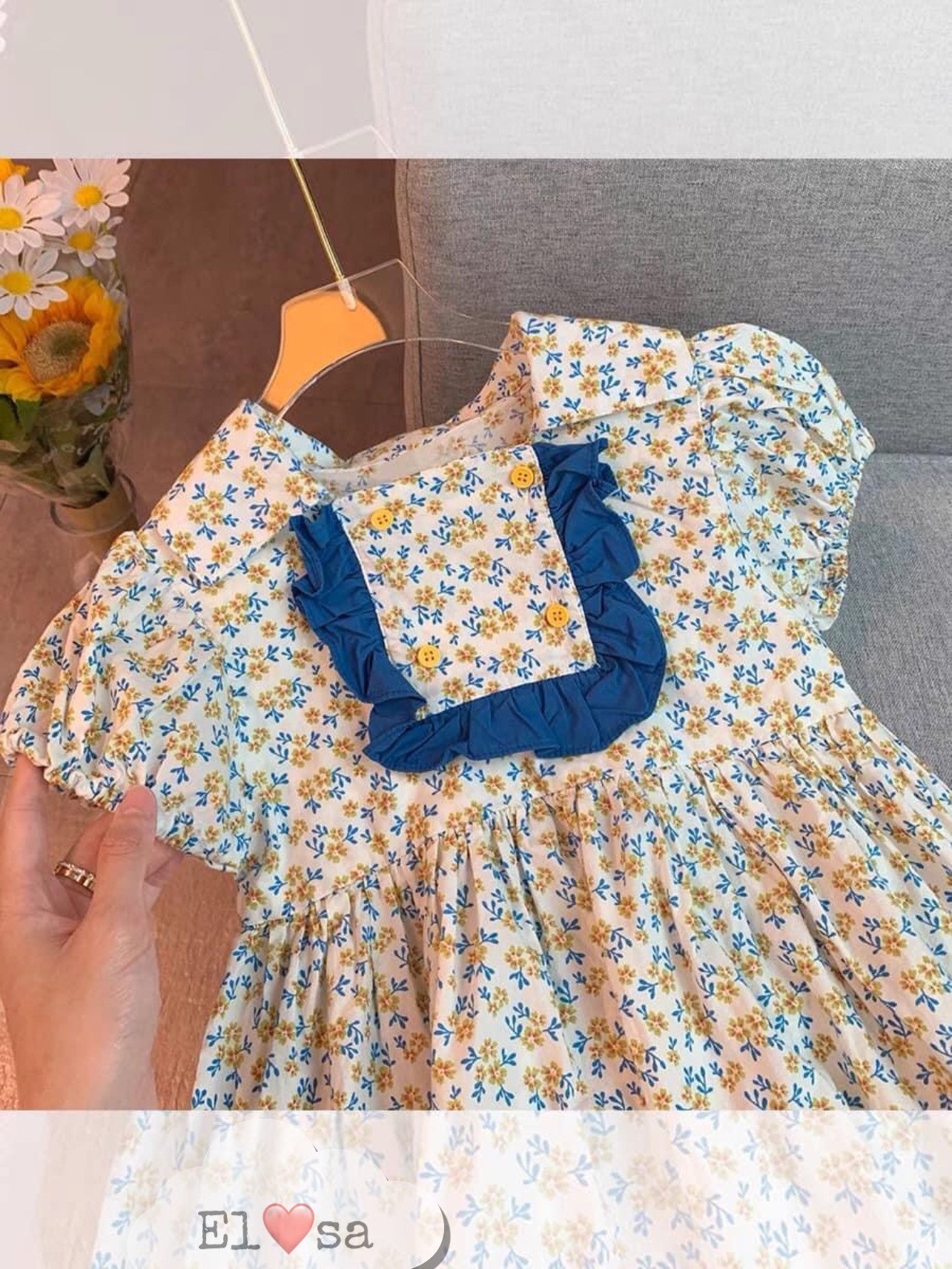 Váy hoa nhí cổ vuông cho bé 8-19kg