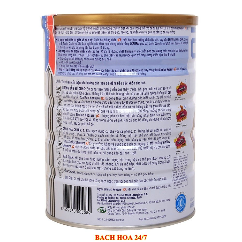 Sữa Similac Neosure số 1 850g (0 - 12 tháng)
