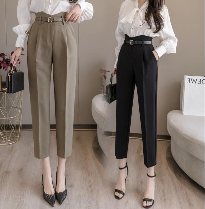 Quần Baggy Sẻ Cạp Lưng cao kèm đai