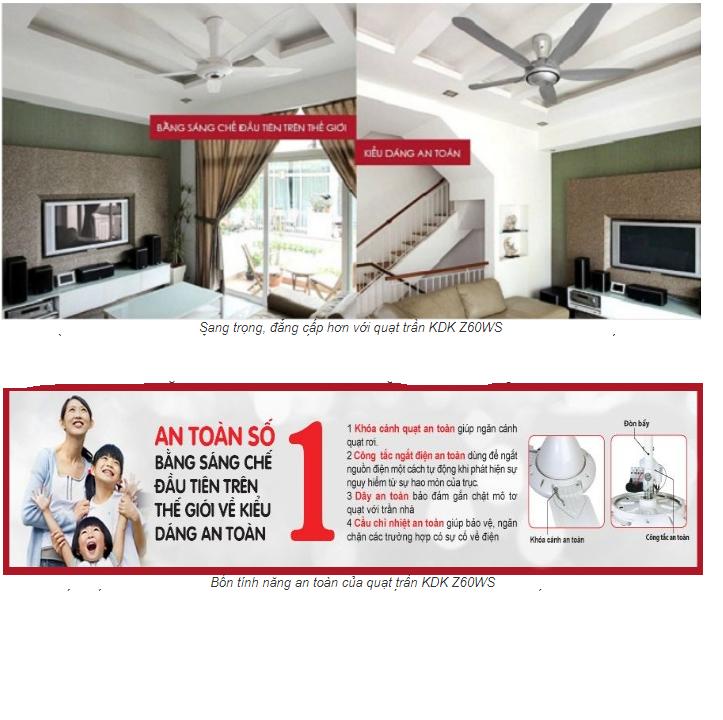 [Trả góp 0%]QUẠT TRẦN KDK Z60WS