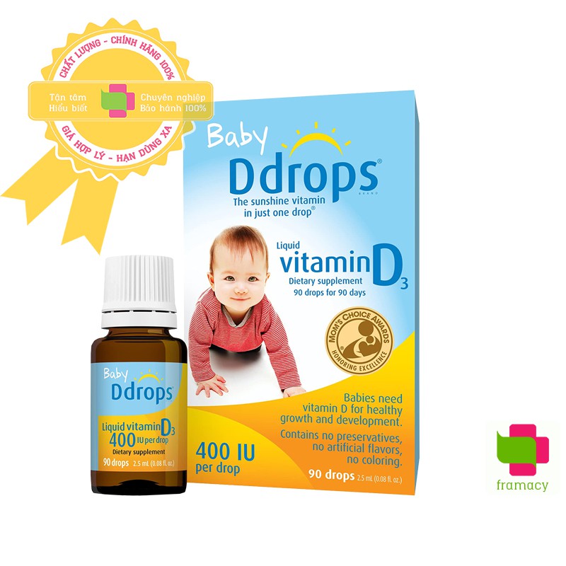 Vitamin D3 Drops 400IU, Mỹ/Canada (2.5ml) giúp phát triển xương răng, tăng miễn dịch cho bé dưới 1 tuổi