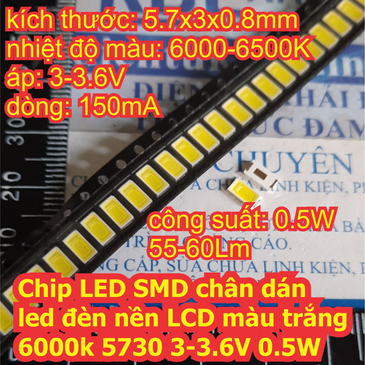 10 con chip led smd chân dán led đèn nền lcd màu trắng 6000k 5730 3.3-3.6v 0.5w kde6687