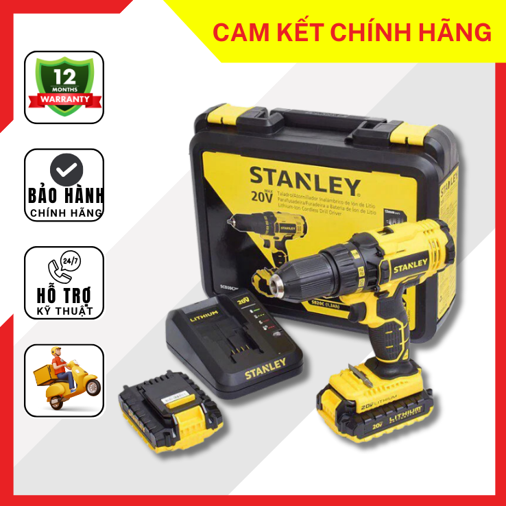 Máy khoan pin Stanley 20V SCH20C2K-B1 (2 pin 1.3Ah & 1 Sạc)