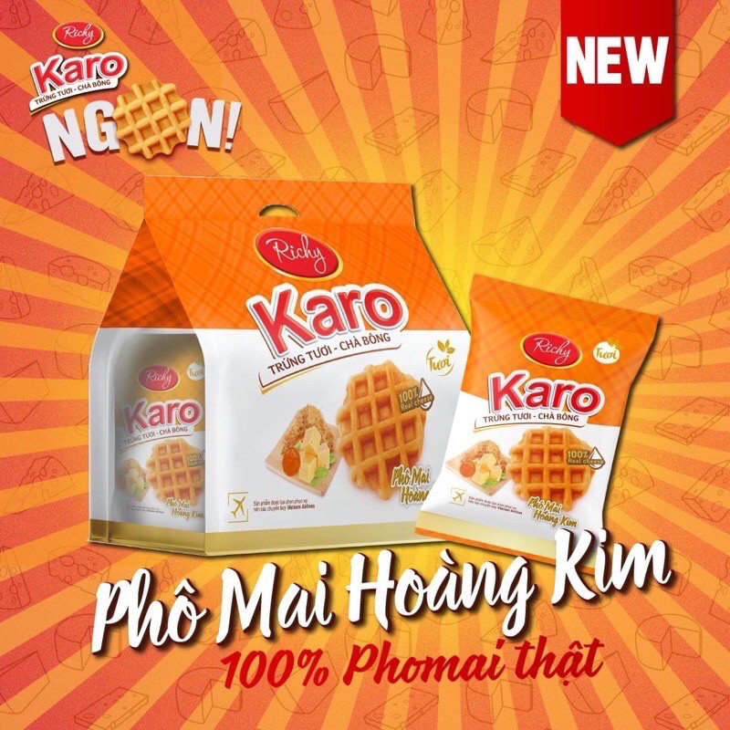 [HCM]Thùng 72 Bánh Karo Richy 26g (trứng tươi chà bông và phô mai hoàng kim)