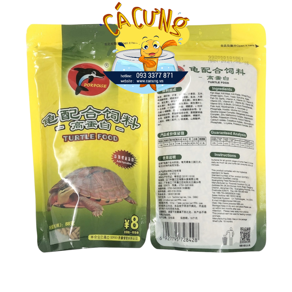 Thức Ăn Chuyên Dụng Cho Rùa Nước hiệu PORPOISE 100g thức ăn bò sát (giúp rùa ham ăn, nhanh lớn, tăng sức đề kháng)