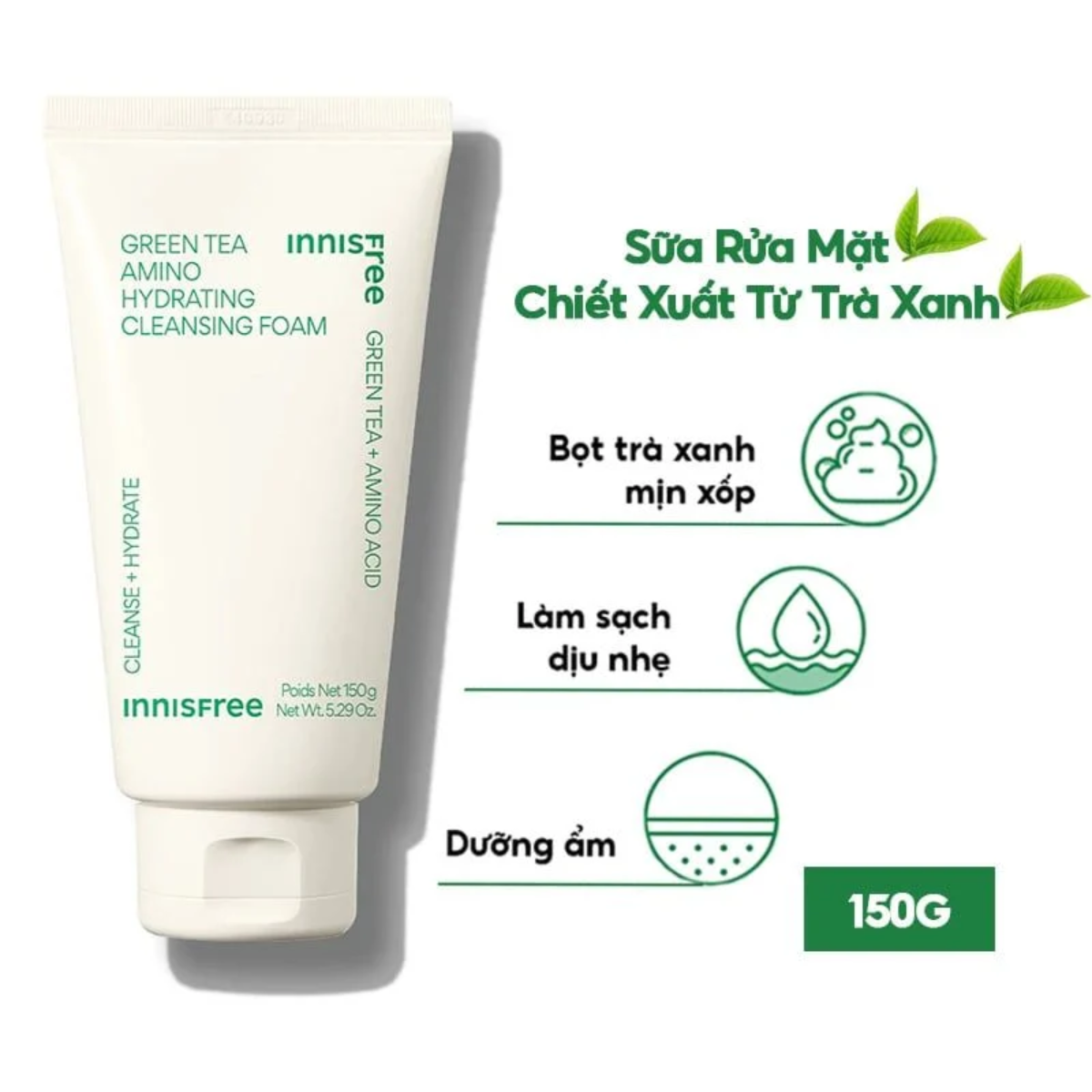 [GIẢM 5% ĐƠN 129K]Sữa Rửa Mặt Trà Xanh innisfree Green Tea Hydrating Amino Acid Cleansing Foam 150g
