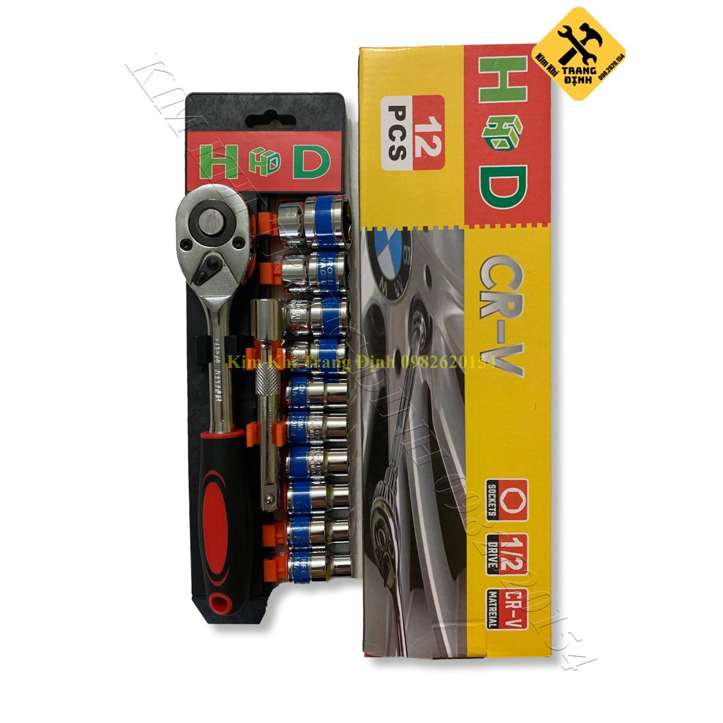 Bộ tuýp 12 chi tiết 1/2  (Cần tự động cán bọc nhựa kèm nối khẩu)