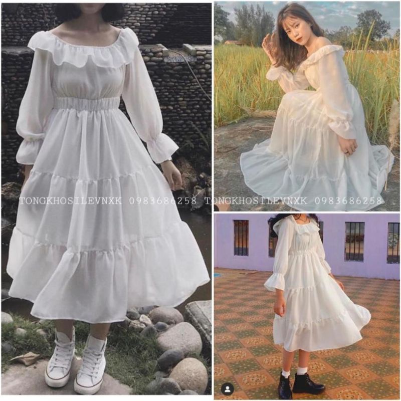 Váy maxi đi biển màu trắng Đẹp Lung Linh  Lami shop