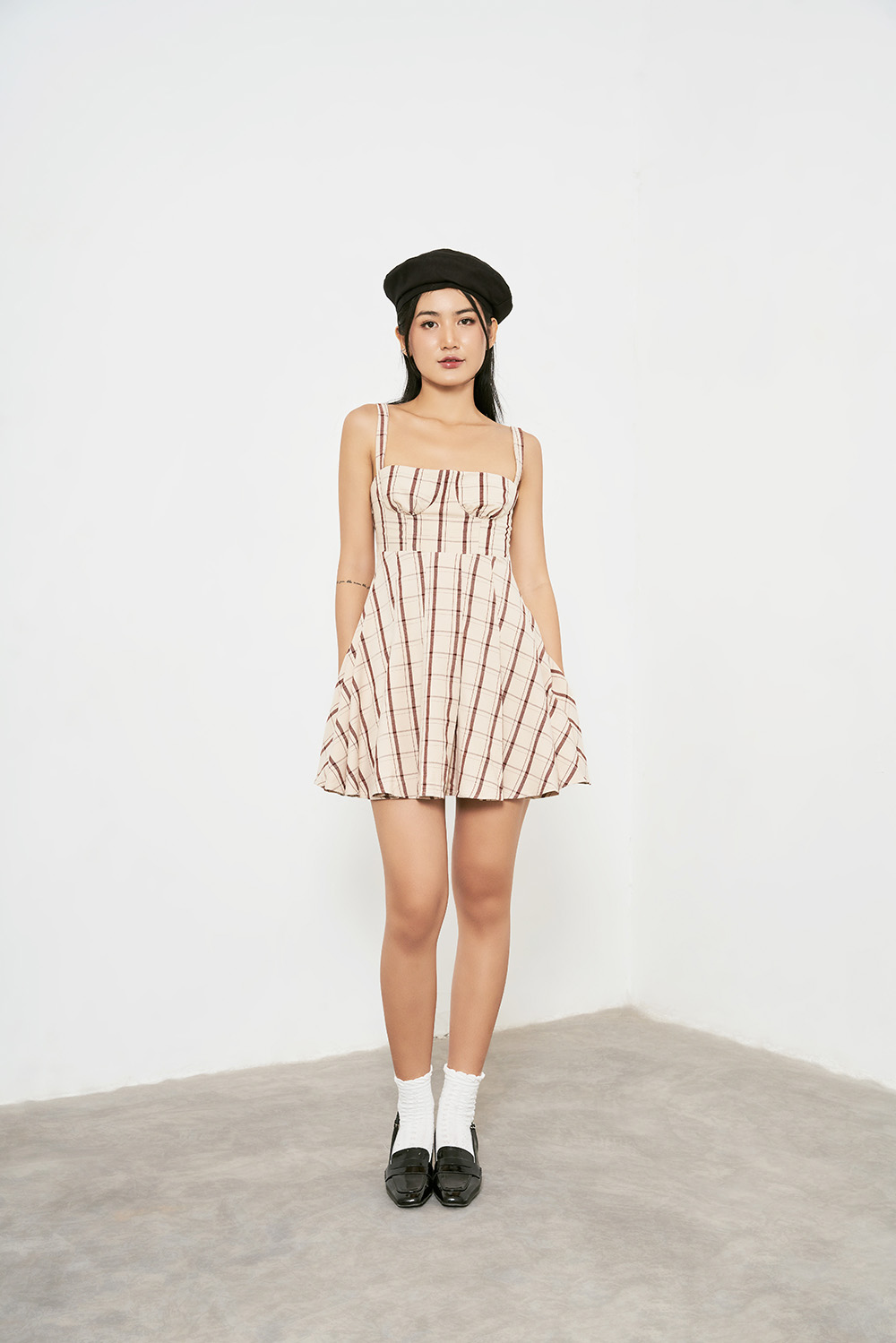 DOTTIE - Đầm caro cúp ngực nữ DOTTIE da - D0416