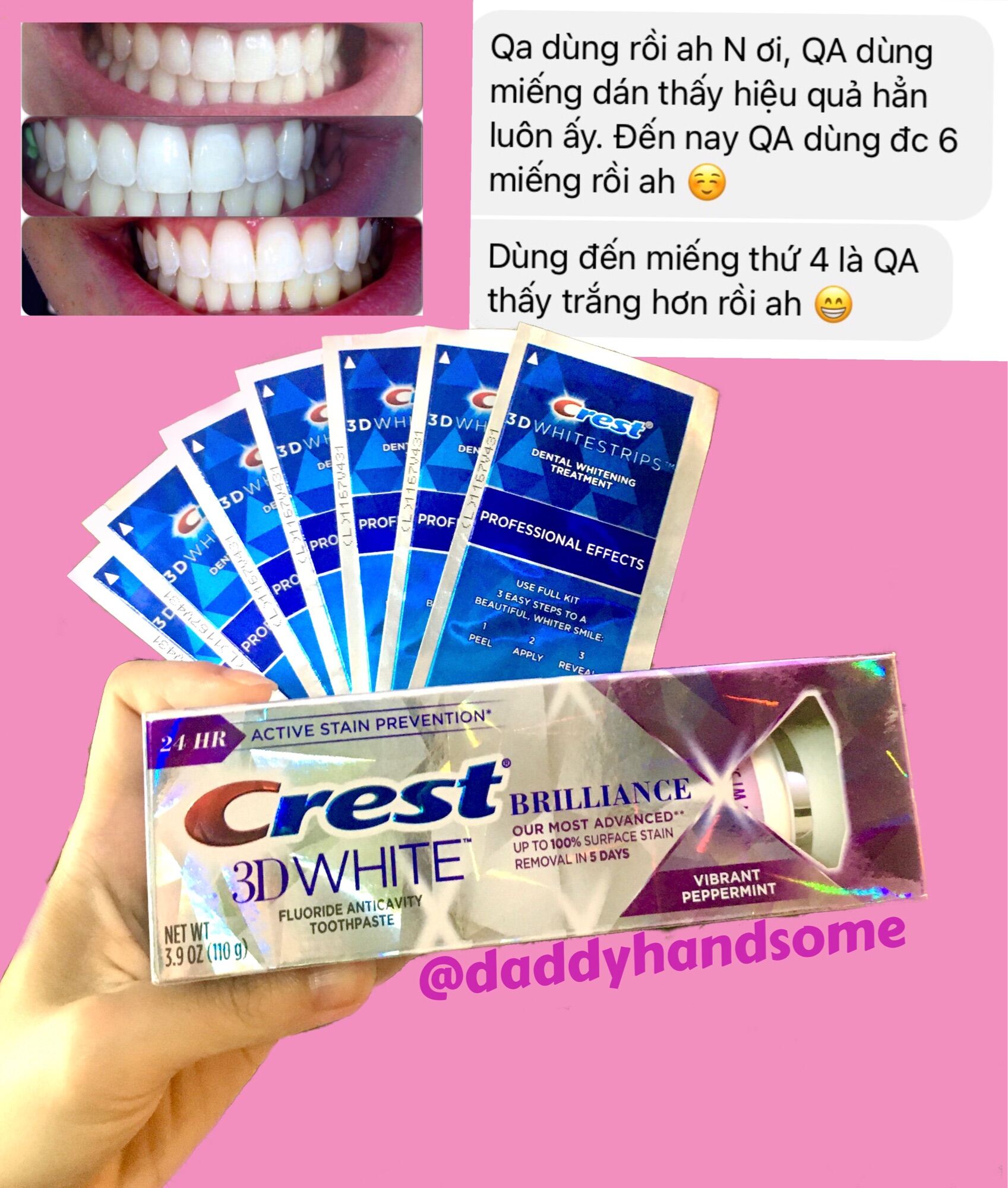 (Combo 7 gói  ) Miếng Dán Trắng Răng Crest 3d White 1 Hour Dòng Làm Trắng Cấp Tốc