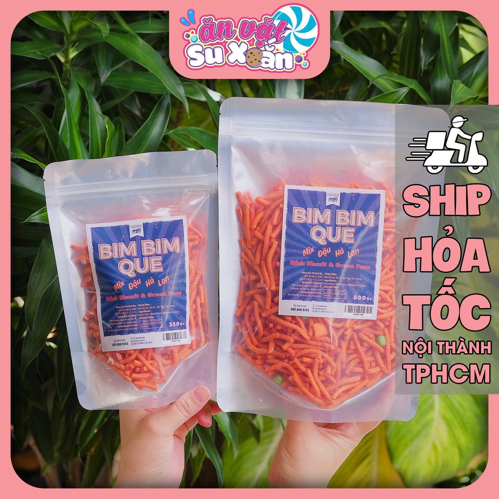 Bim bim que đậu hà lan ăn vặt su xoắn