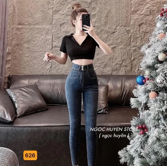 Quần jean nữ ôm body - quần jeans nữ lưng cao co giãn - quần bò nữ cạp cao kiểu mới siêu hot thời trang cao cấp Ohlala Fashion - MQ505