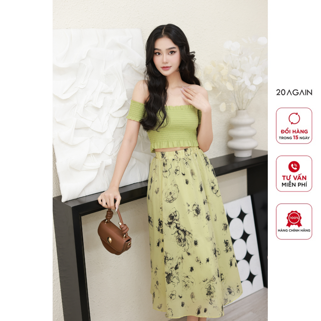Chân váy hoa xòe 20AGAIN, xếp ly thanh lịch basic JDW2018