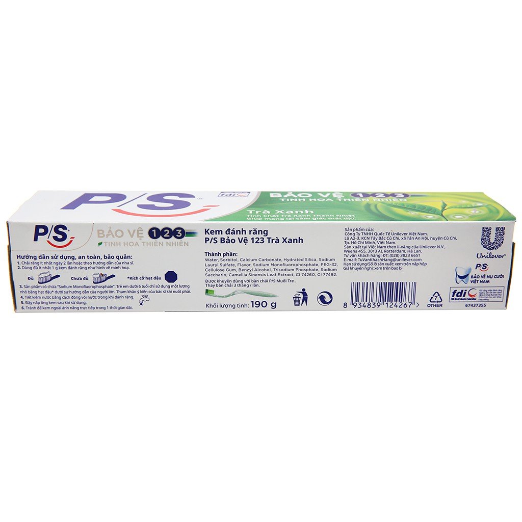 Kem đánh răng P/S trà xanh 190g