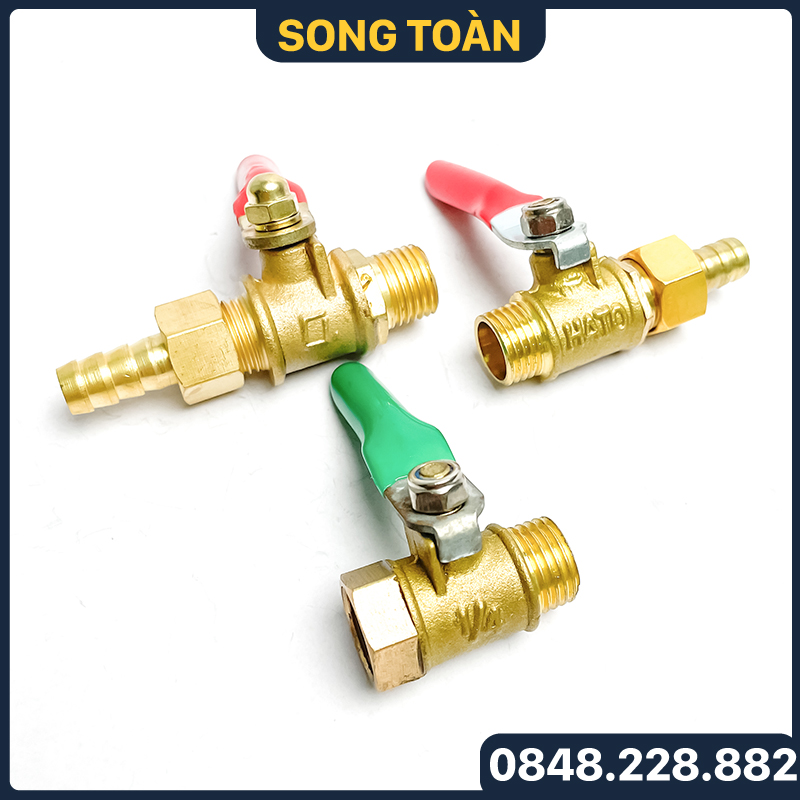 Van khóa đồng phi 13, van hơi đồng 1/4 hai ren ngoài - kèm đuôi chuột 8mm