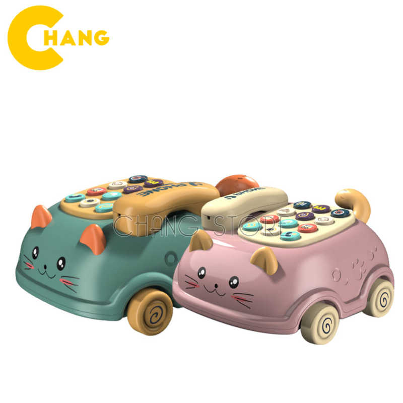 Đồ chơi điện thoại bàn hình con mèo có bánh xe - Điện thoại ô tô có nhạc và đèn cho bé