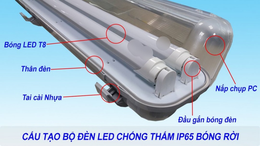 Máng đèn chống thấm, chống ẩm đôi 2 bóng 1.2m