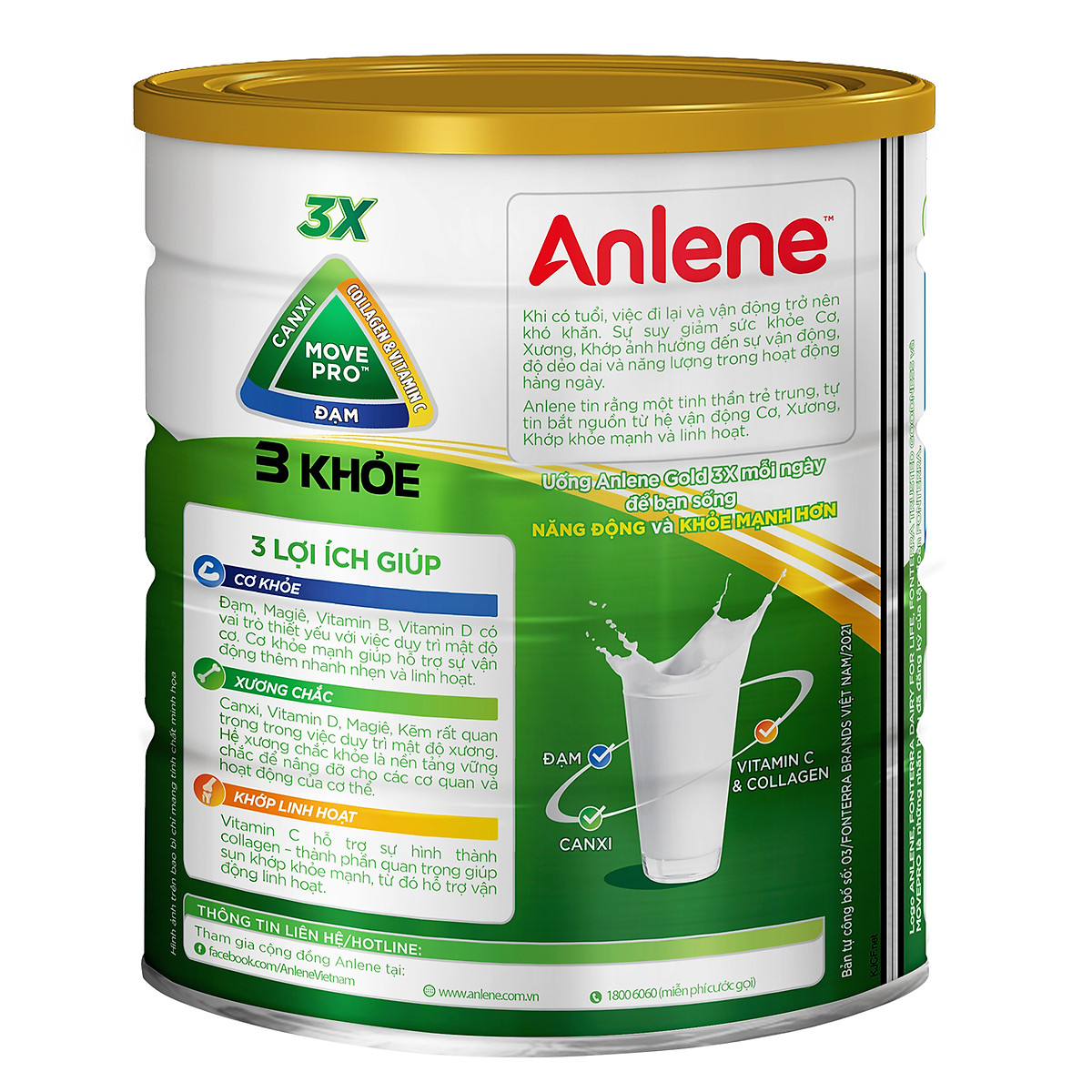 [Date 9.2025] Sữa bột Anlene 3X Vani lon 800g