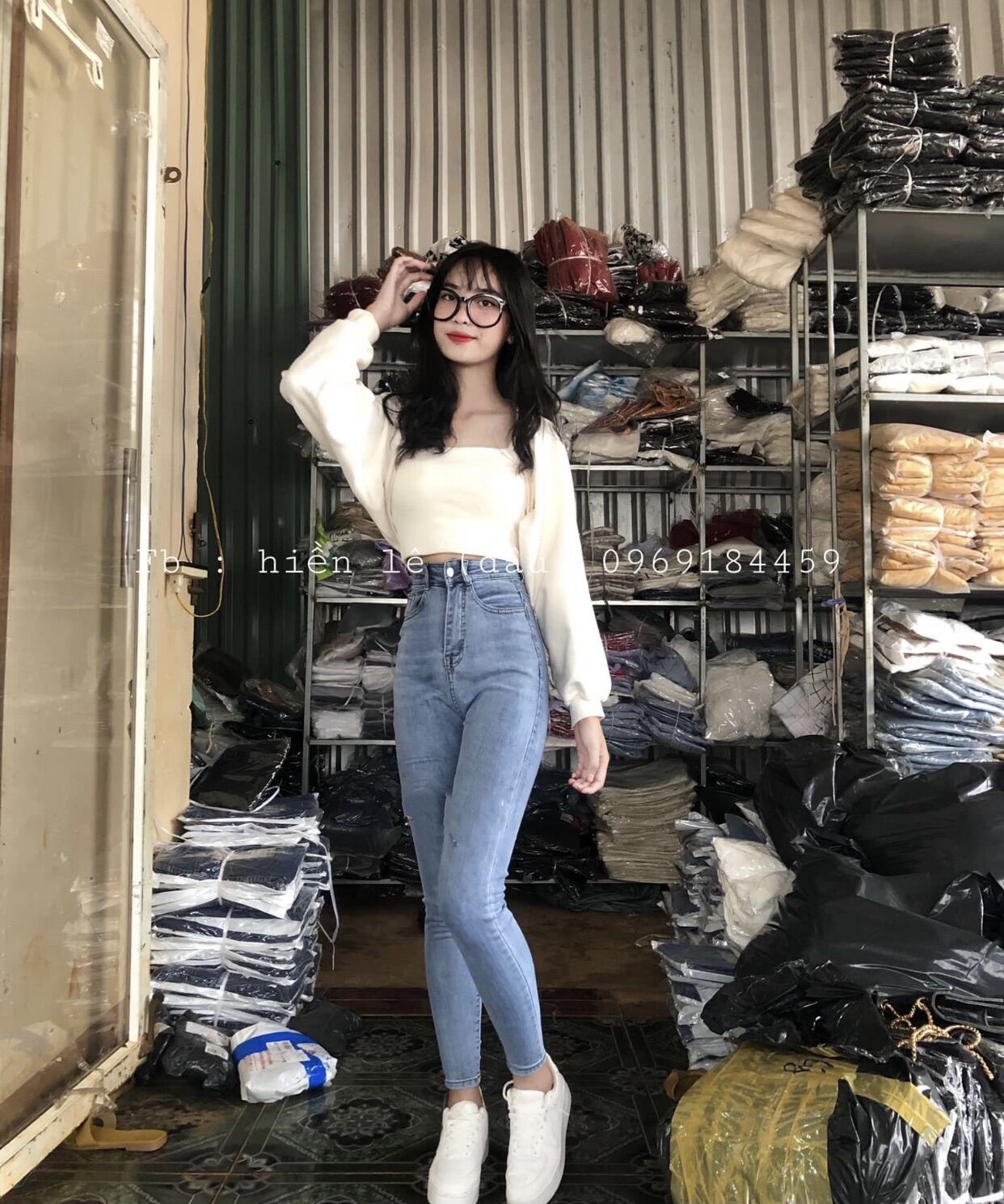 Set Jeans dài lưng cao+ set 2 món áo khoác
