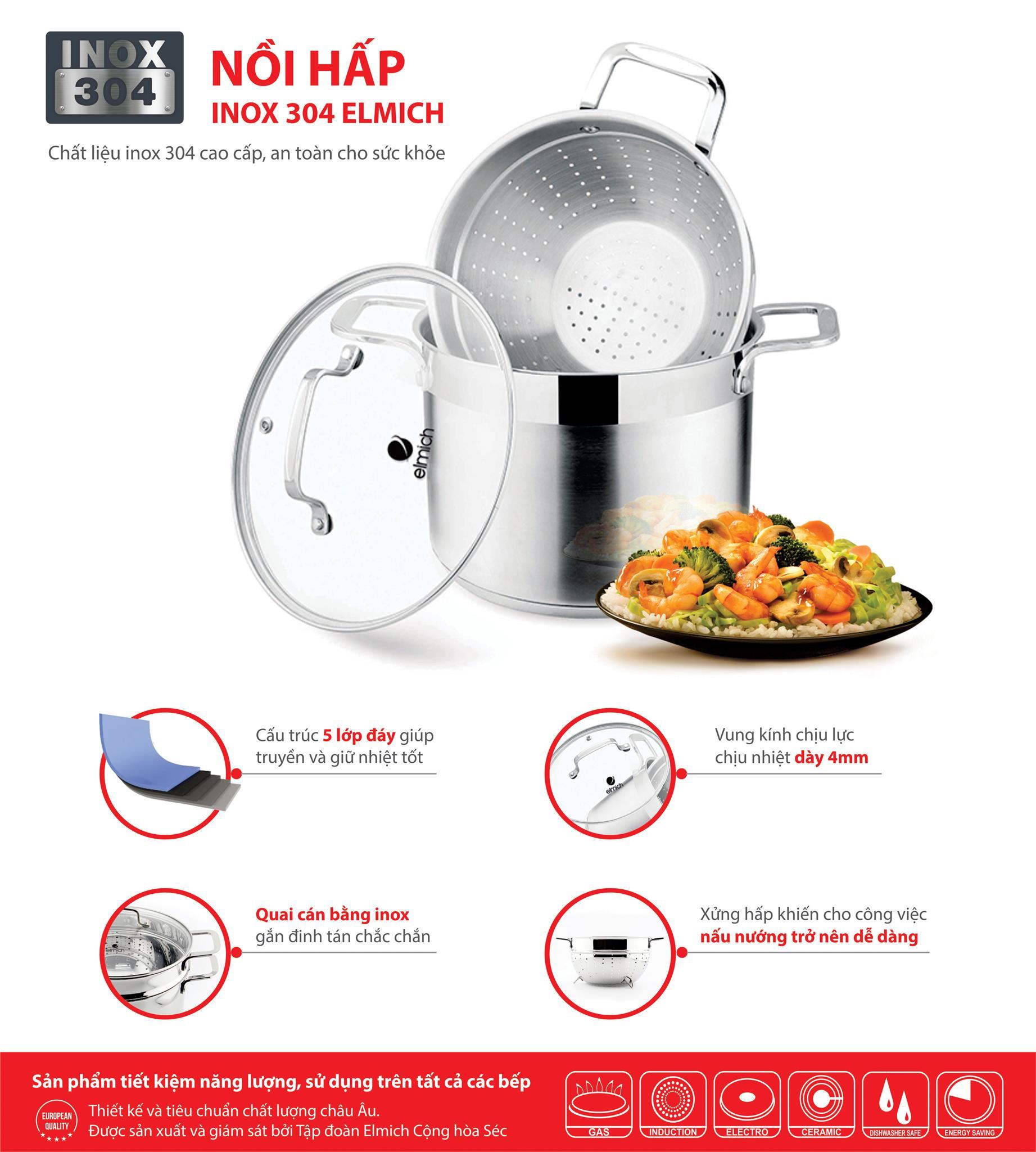 Nồi hấp inox 304 Elmich EL3360 - 22cm