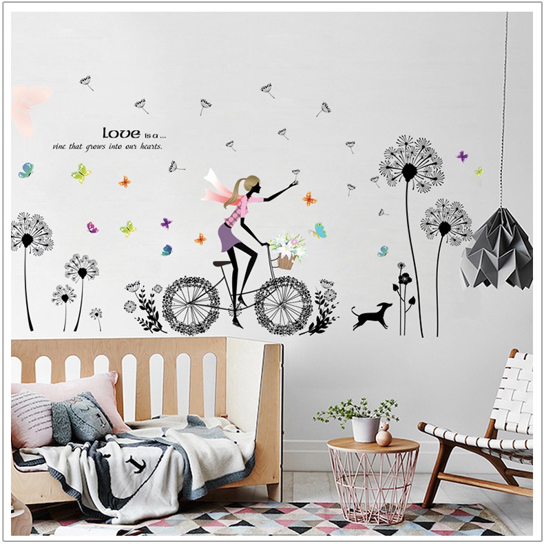 [HCM]Decal dán tường Cô gái và xe đạp trang trí phòng khách