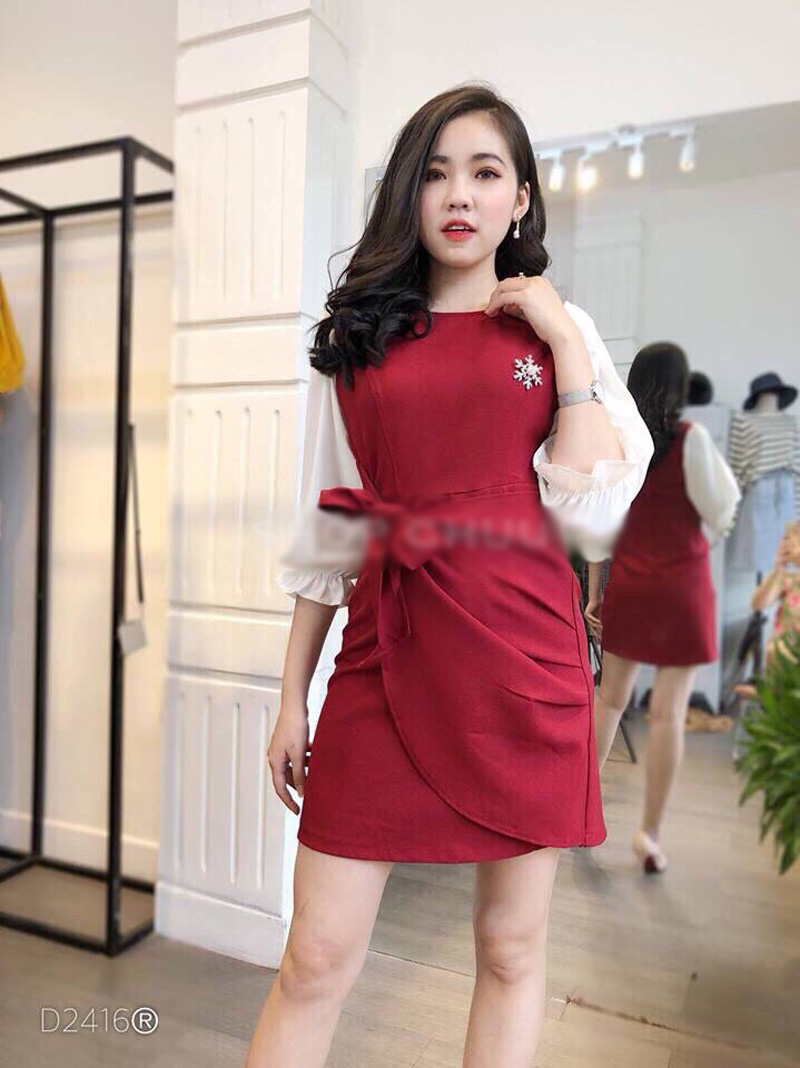 [HCM]Đầm  Nữ  Vạt Chéo Thắt Nơ Eo Tt Đ38