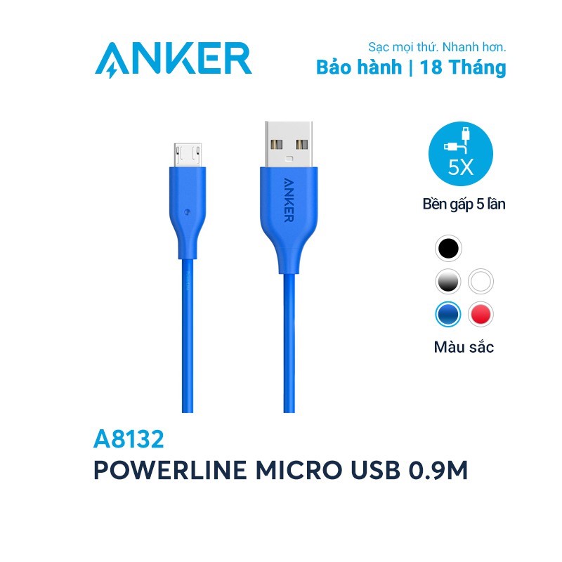 Cáp sạc ANKER PowerLine Micro USB dài 0.9m - A8132 ttshop247