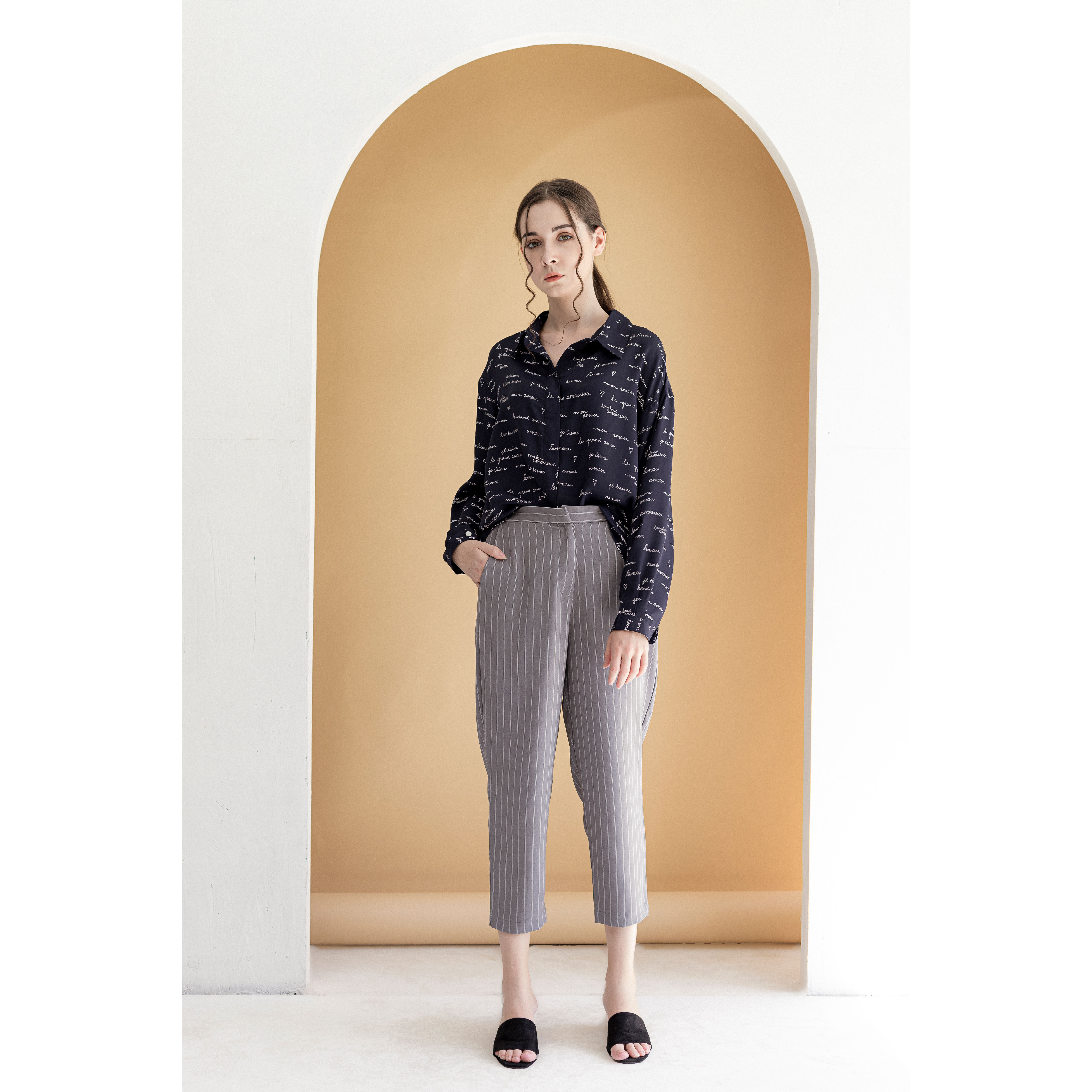 Quần baggy nữ Callia thiết kế Sin Stripe