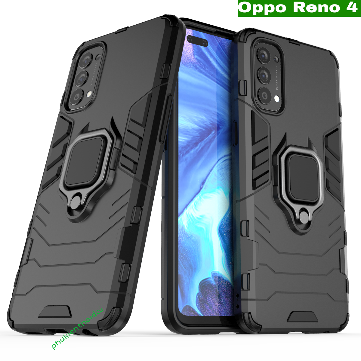 Ốp lưng Oppo Reno 4 / Reno 4 4G Iron Man Iring chống sốc cao cấp giá đỡ xem phim