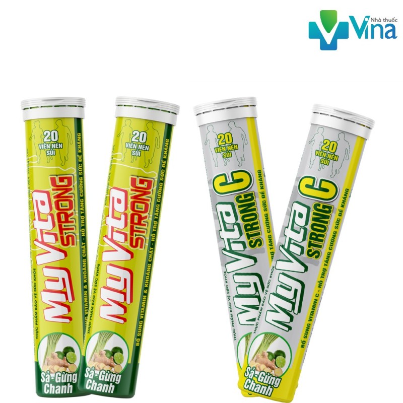 Viên Sủi Myvita Strong C & Strong 250mg vitamin C (xả - chanh - gừng) tuýp 20 nhập khẩu
